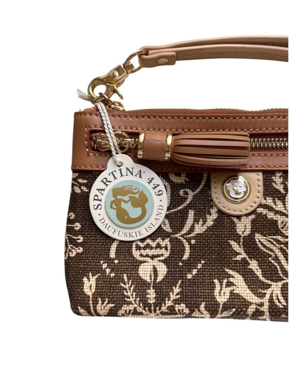 NWT Spartina 449 Wristlet Botanical Print Leather Strap